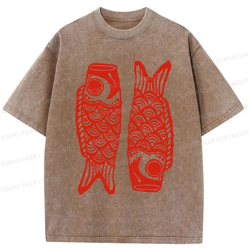 Tokyo-Tiger Retro Carp Streamer Washed T-Shirt