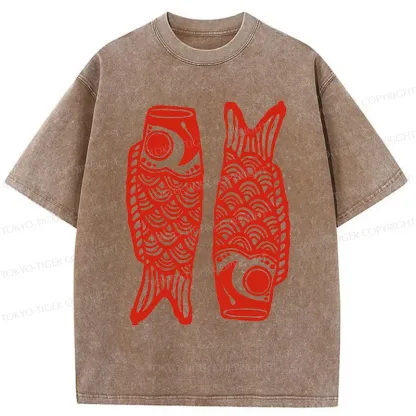 Tokyo-Tiger Retro Carp Streamer Washed T-Shirt