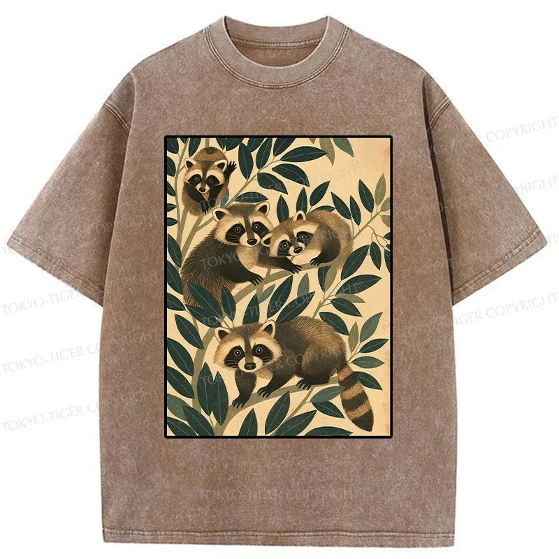 Tokyo-Tiger Raccoons In The Grass Washed T-Shirt