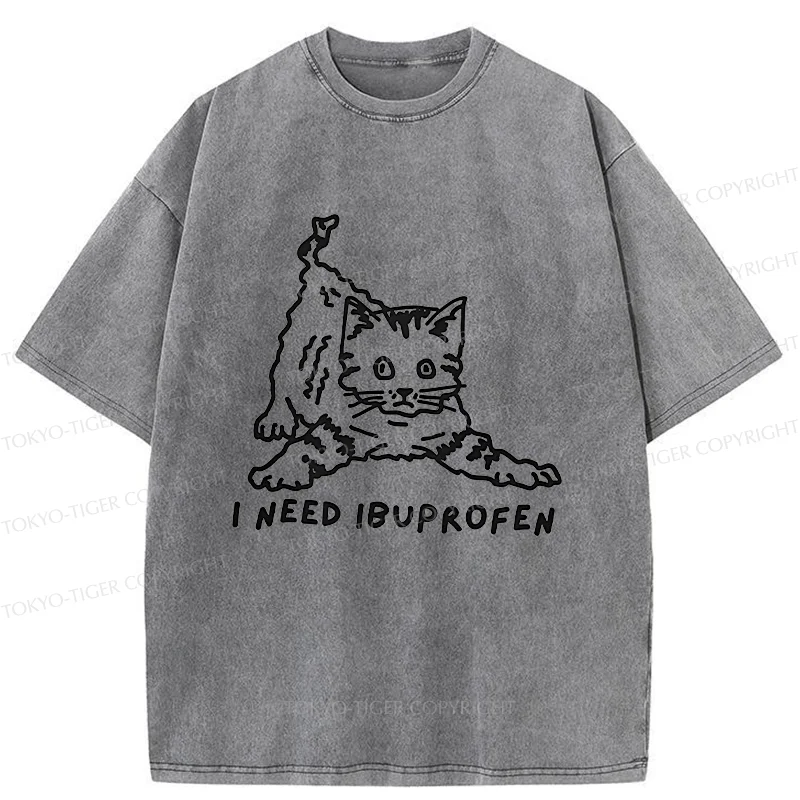 Tokyo-Tiger Cats Need Ibuprofen Washed T-Shirt