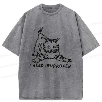 Tokyo-Tiger Cats Need Ibuprofen Washed T-Shirt