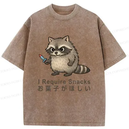 Tokyo-Tiger Raccoons Need Snacks Funny Washed T-Shirt