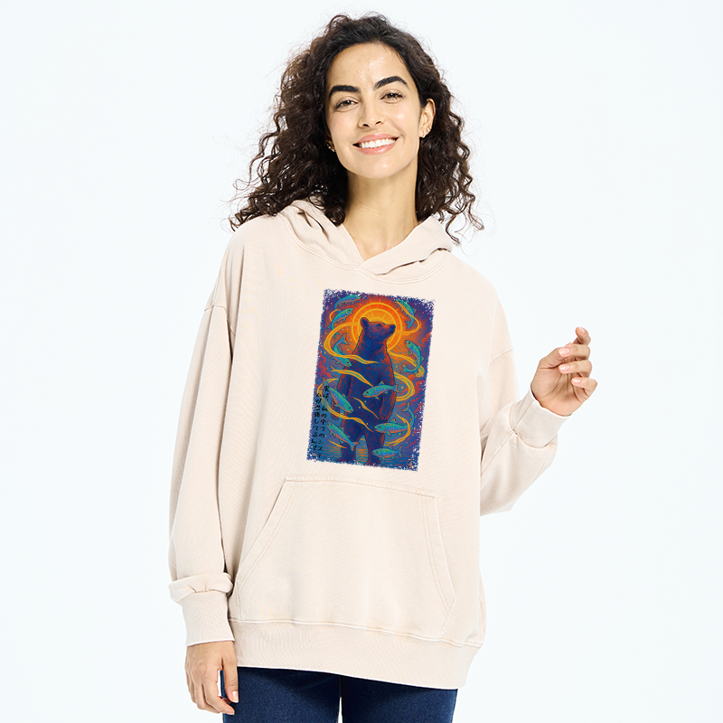 Tokyo-Tiger Ukiyoe Bear and Fish Washed Hoodie
