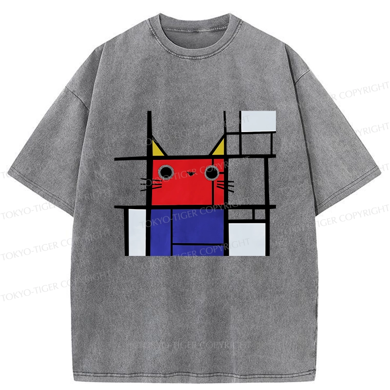 Tokyo-Tiger Abstract Art Cat Washed T-Shirt