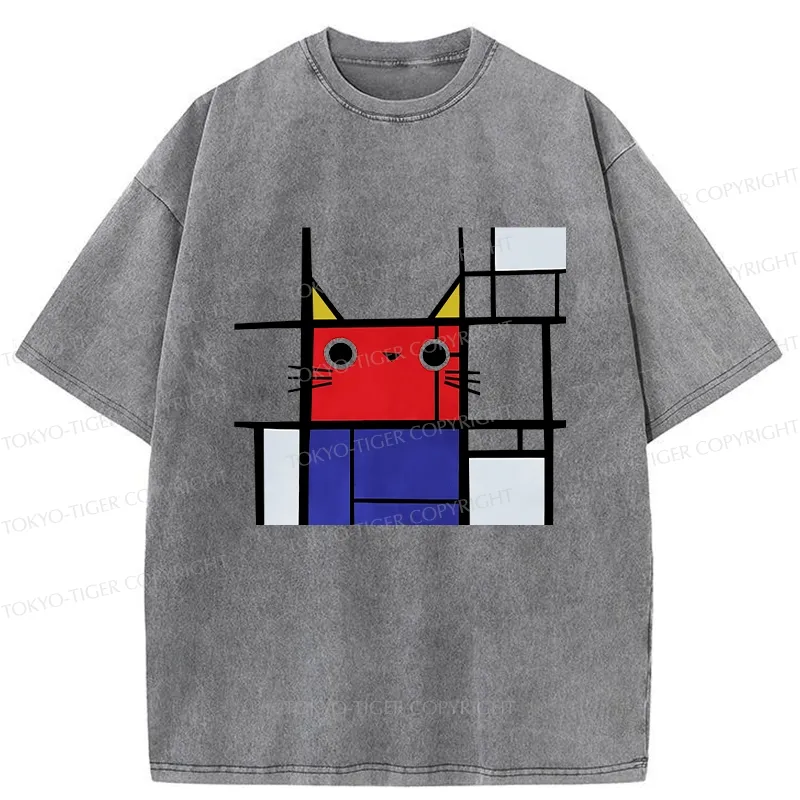 Tokyo-Tiger Abstract Art Cat Washed T-Shirt
