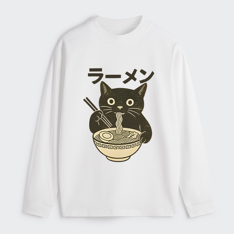 Tokyo-Tiger Simple Black Cat Eating Ramen Classic Long Sleeve T-Shirt