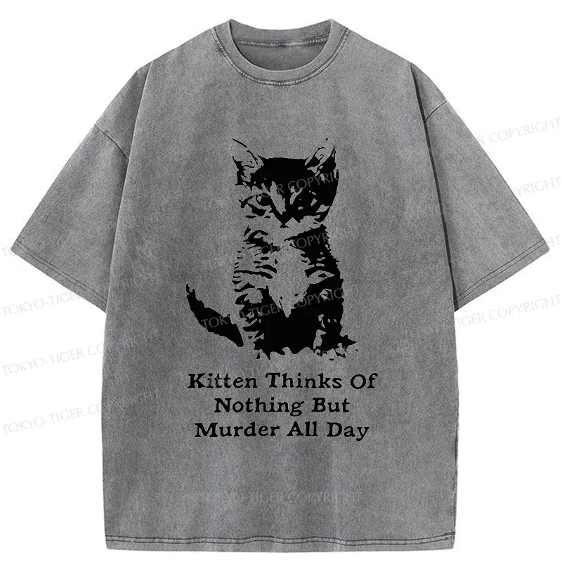 Tokyo-Tiger Cat Has A Murderous Thought Washed T-Shirt