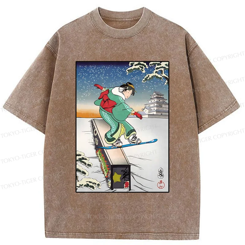 Tokyo-Tiger Skiing Geisha Washed T-Shirt