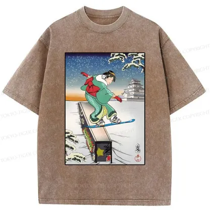 Tokyo-Tiger Skiing Geisha Washed T-Shirt