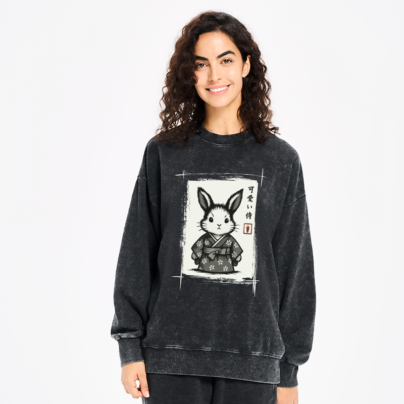 Tokyo-Tiger Woodcut Bunny Washed Sweatshirt