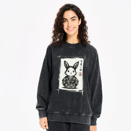 Tokyo-Tiger Woodcut Bunny Washed Sweatshirt