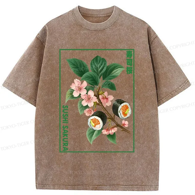 Tokyo-Tiger Sushi Sakura Tree Washed T-Shirt