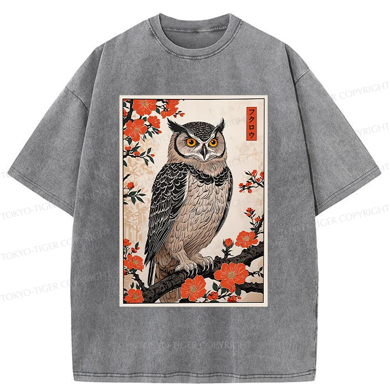 Tokyo-Tiger Vintage Japanese Owl Washed T-Shirt