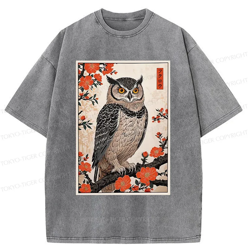 Tokyo-Tiger Vintage Japanese Owl Washed T-Shirt Sale