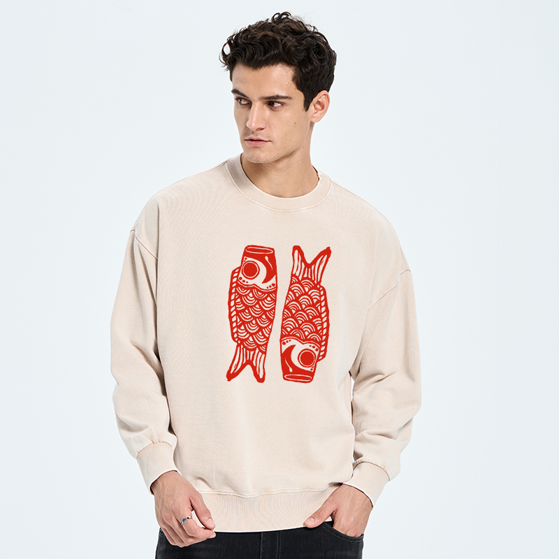 Tokyo-Tiger Retro Carp Streamer Washed Sweatshirt