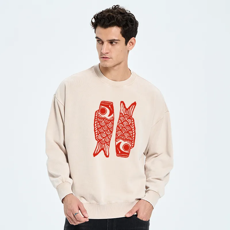 Tokyo-Tiger Retro Carp Streamer Washed Sweatshirt