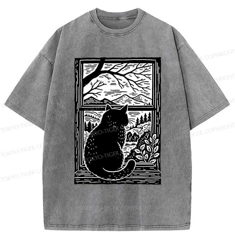 Tokyo-Tiger Cat Waiting For Its Owner Washed T-Shirt