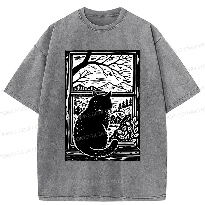 Tokyo-Tiger Cat Waiting For Its Owner Washed T-Shirt