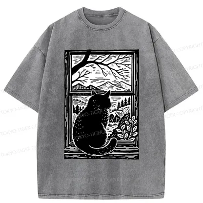 Tokyo-Tiger Cat Waiting For Its Owner Washed T-Shirt