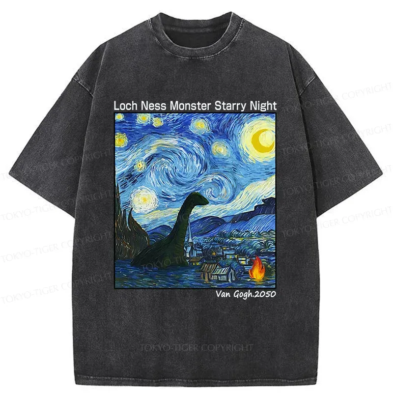 Tokyo-Tiger Loch Ness Monster Under The Stars Washed T-Shirt