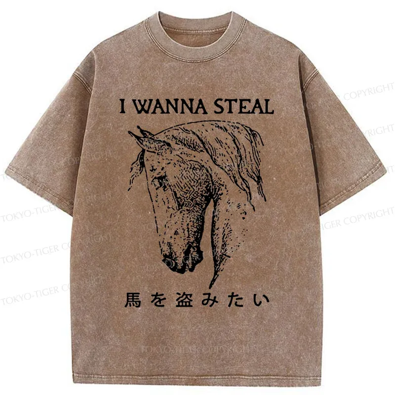 Tokyo-Tiger Funny Horse Washed T-Shirt
