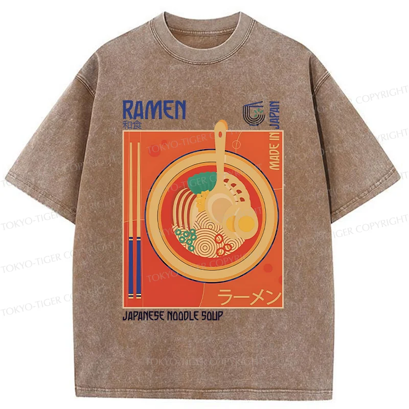 Tokyo-Tiger Ramen Poster Washed T-Shirt