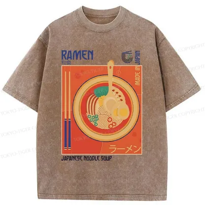 Tokyo-Tiger Ramen Poster Washed T-Shirt