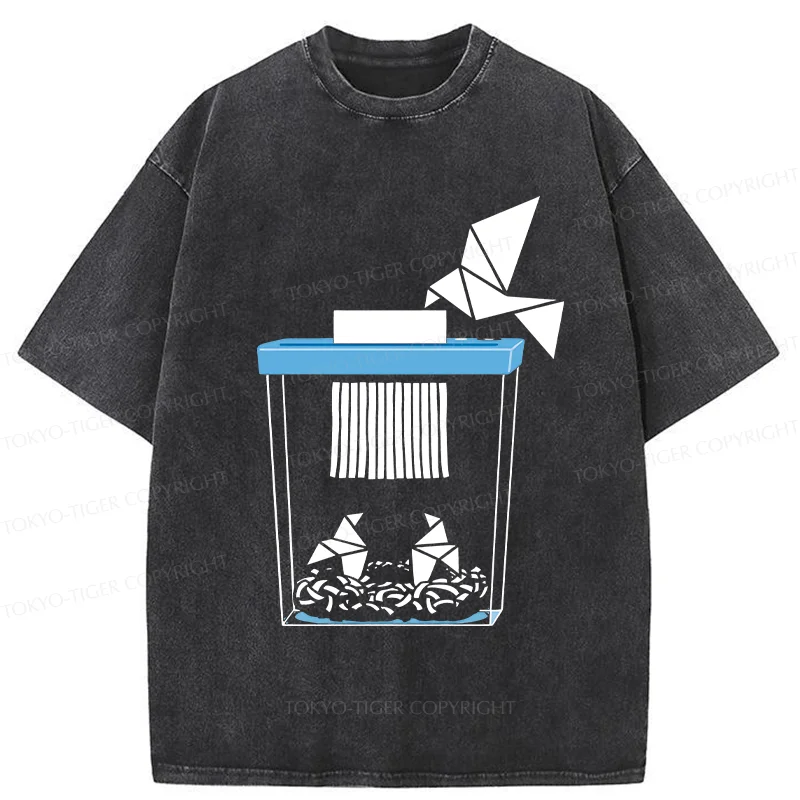 Tokyo-Tiger Funny Paper-cut Crane Washed T-Shirt