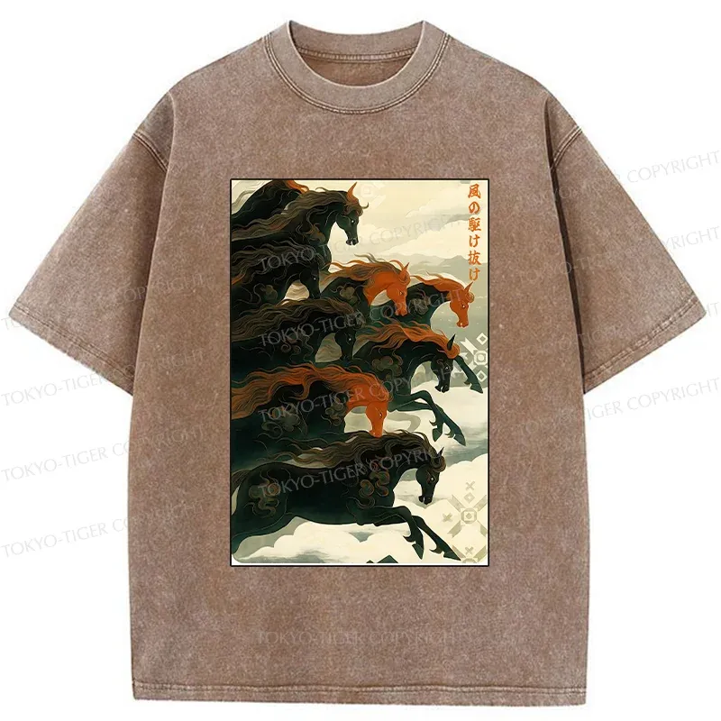Tokyo-Tiger Galloping Horses Washed T-Shirt