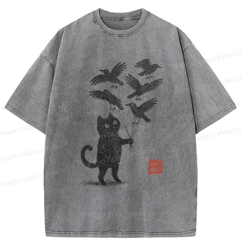 Tokyo-Tiger Cat And The Captured Crow Washed T-Shirt
