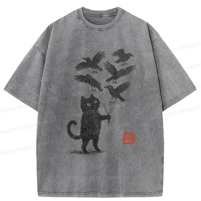 Tokyo-Tiger Cat And The Captured Crow Washed T-Shirt