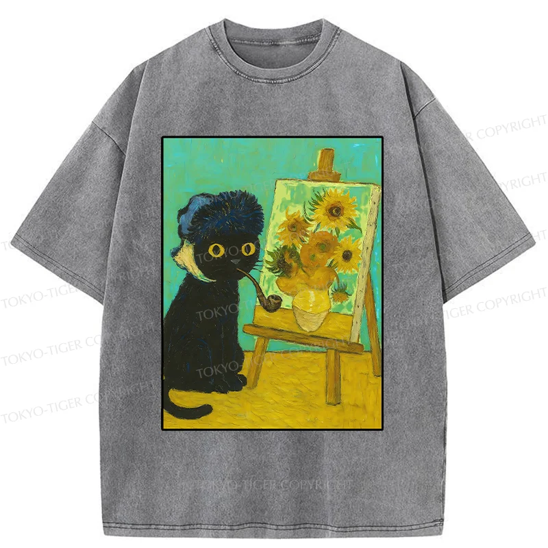 Tokyo-Tiger Cat Artist Washed T-Shirt