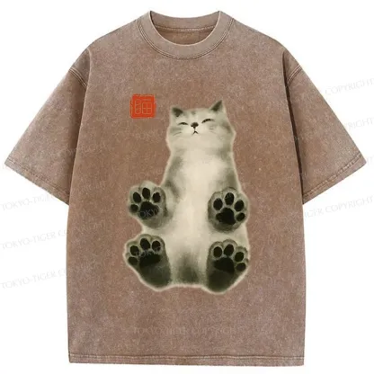 Tokyo-Tiger Fluffy Cat Washed T-Shirt