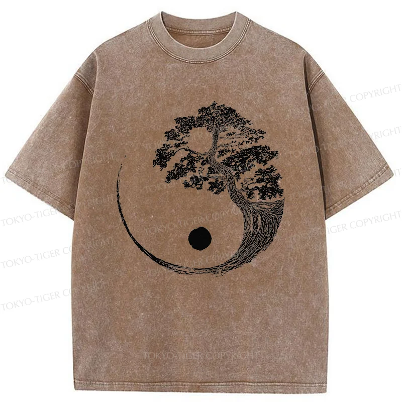 Tokyo-Tiger Yin-Yang Tai Chi Tree Washed T-Shirt