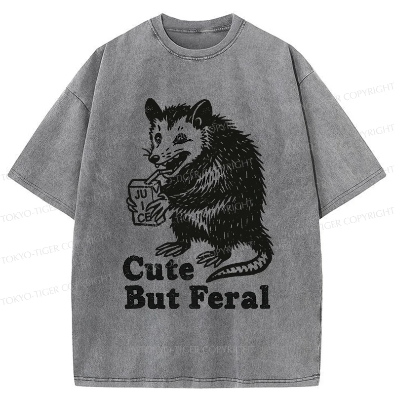 Tokyo-Tiger Opossum Drinking Juice Washed T-Shirt