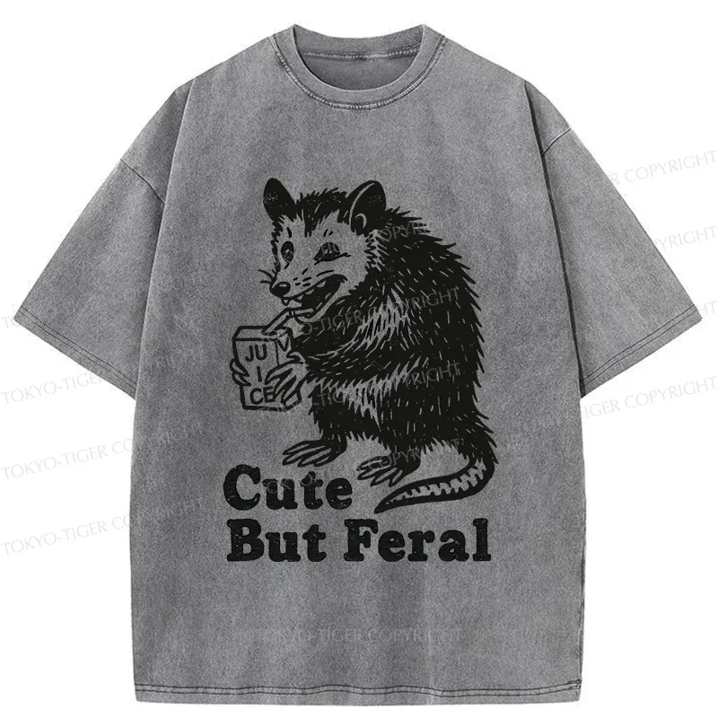 Tokyo-Tiger Opossum Drinking Juice Washed T-Shirt Sale