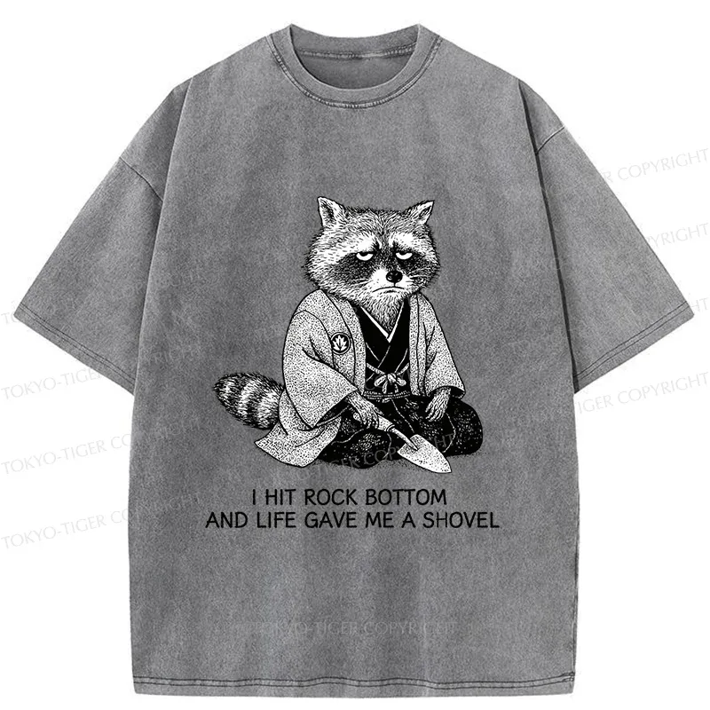 Tokyo-Tiger Raccoon Holding A Shovel Funny Washed T-Shirt