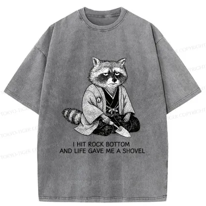 Tokyo-Tiger Raccoon Holding A Shovel Funny Washed T-Shirt