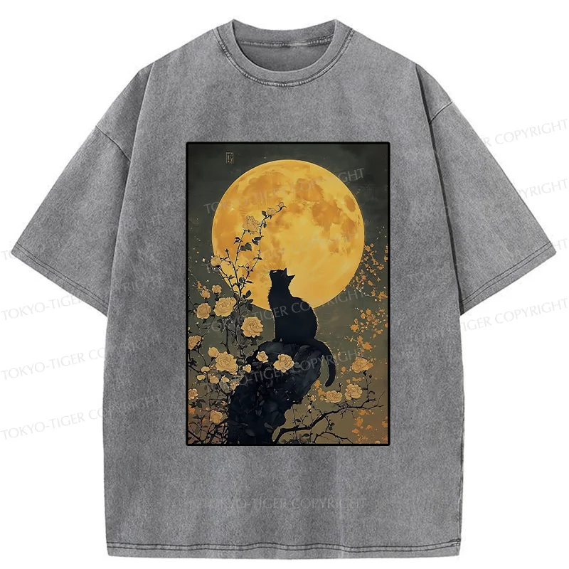 Tokyo-Tiger  Cat In The Moonlight Washed T-Shirt