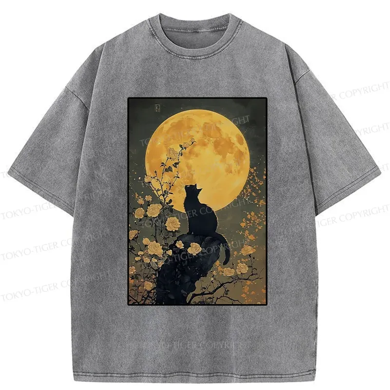 Tokyo-Tiger  Cat In The Moonlight Washed T-Shirt