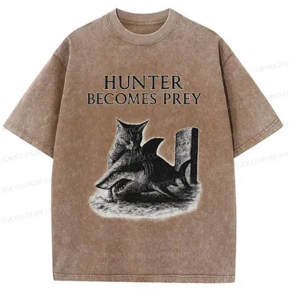Tokyo-Tiger Cat Eats Shark Washed T-Shirt