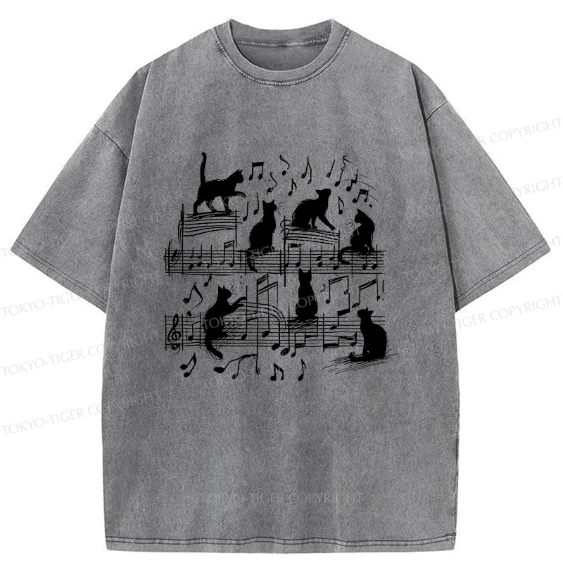 Tokyo-Tiger Cat Scratching Sheet Music Washed T-Shirt