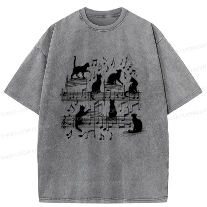 Tokyo-Tiger Cat Scratching Sheet Music Washed T-Shirt