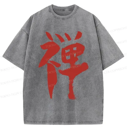Tokyo-Tiger Japanese Kanji Zen Washed T-Shirt