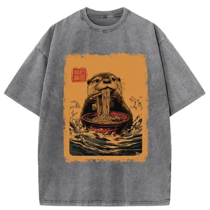 Tokyo-Tiger Ramen Lover Otter Washed T-Shirt