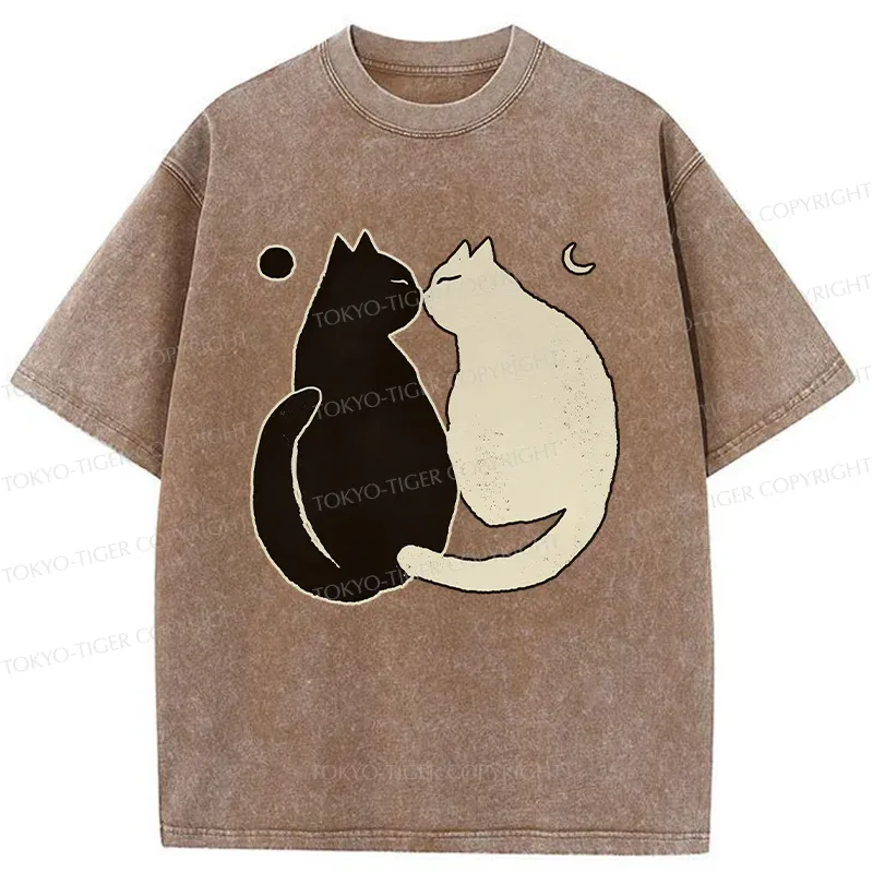 Tokyo-Tiger Yin Yang Cat Zen Washed T-Shirt