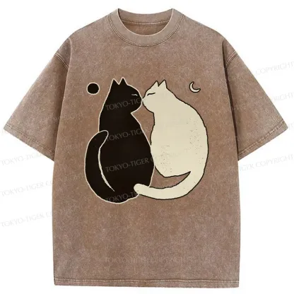 Tokyo-Tiger Yin Yang Cat Zen Washed T-Shirt