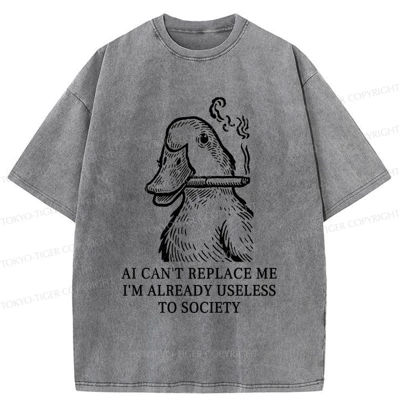 Tokyo-Tiger Smoking Duck Funny Washed T-Shirt