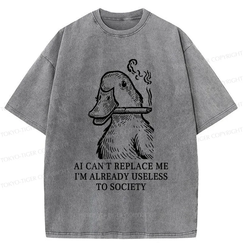 Tokyo-Tiger Smoking Duck Funny Washed T-Shirt