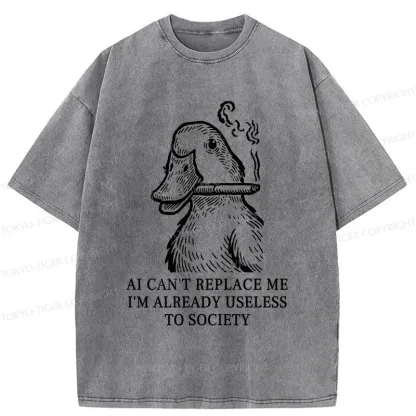 Tokyo-Tiger Smoking Duck Funny Washed T-Shirt